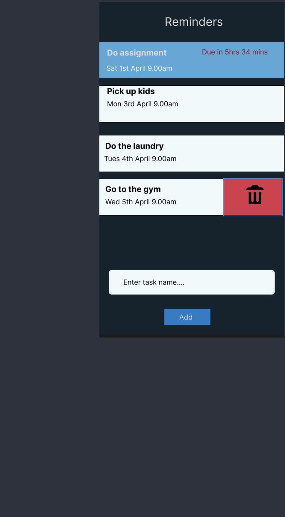 Project I worked on: React Native App: Reminder TODO